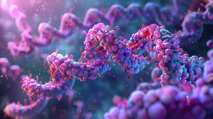 Naklejka premium Detailed Molecular Structure of DNA Under Microscopic Analysis in Vibrant Colors and Backgrounds