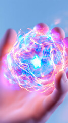 Hand Holding Abstract Energy Sphere;  Digital Art