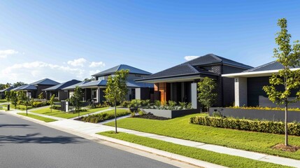 Modern Suburban Landscape with Neatly Arranged Homes and Greenery