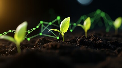 Green Seedlings Growing in Soil with Data Graph Background