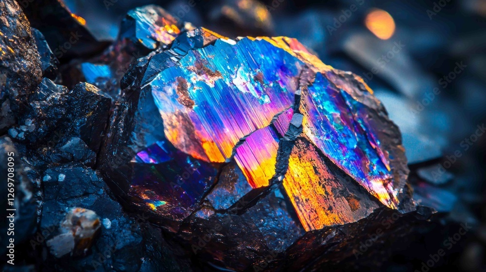 Poster colorful fragment of mysterious meteorite with surreal patterns