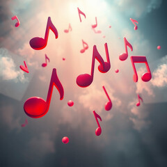 Pink music notes on the sky