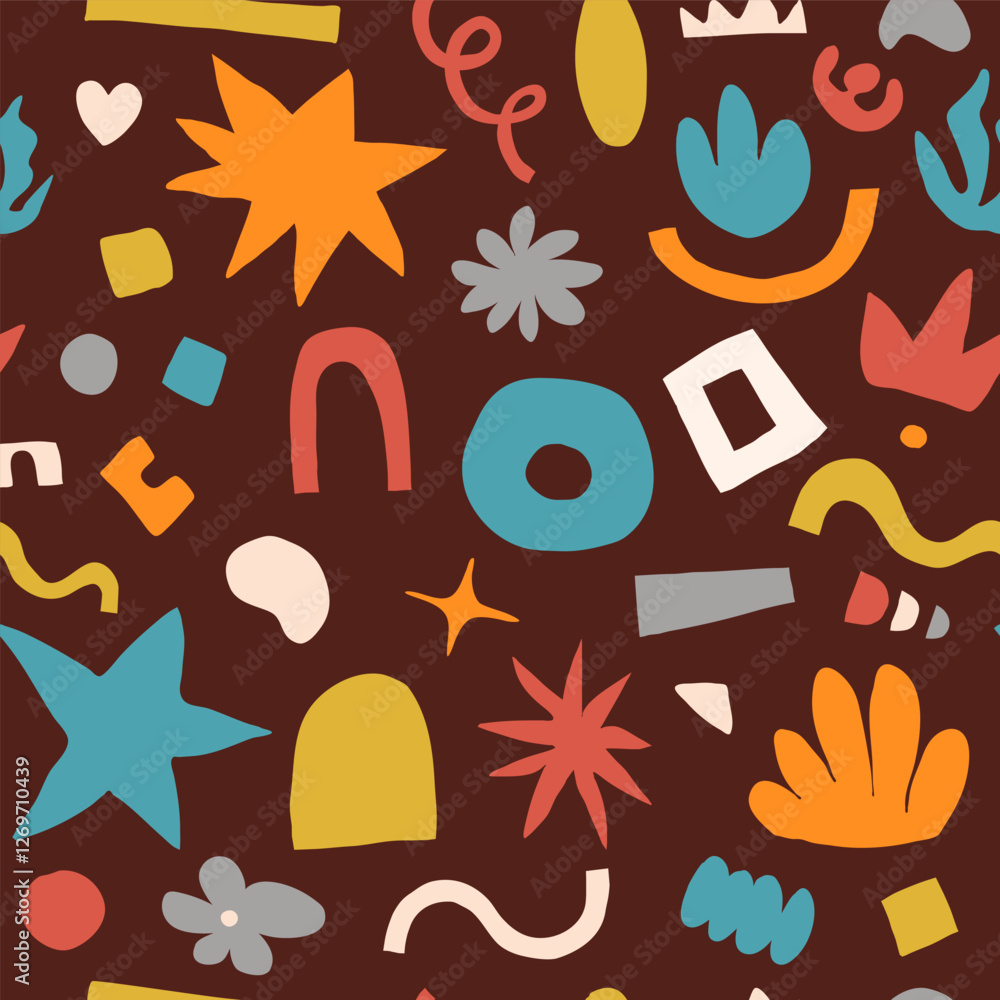 Poster abstract shapes seamless vector background. organic graphic design elements in naive modern flat sty