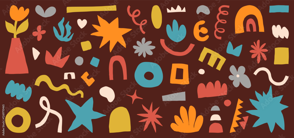Poster shape abstract set vector illustration. organic graphic design elements in naive modern flat style. 