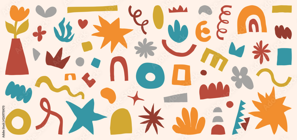 Poster shape abstract set vector illustration. organic graphic design elements in naive modern flat style. 