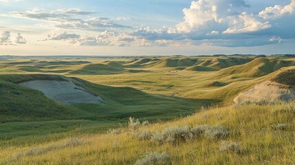 Fototapeta premium Expansive Panoramic View of Rolling Landscape with Undulating Hills