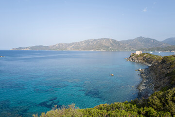 Fototapeta premium Capo Carbonara in Cala Caterina in Europe, Italy, Sardinia, Cala Caterina, in summer, on a sunny day.