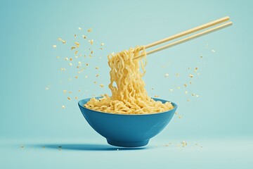 Instant Ramen Noodles in a Bowl with Chopsticks