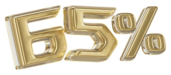 65 Percent Off Sale Sign Golden 3D Number Discount