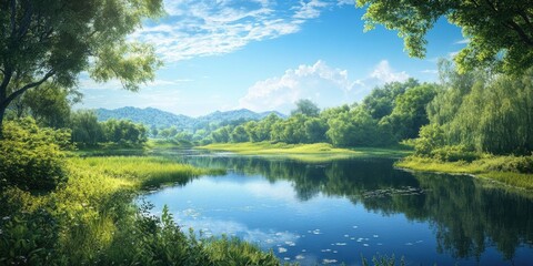 Fototapeta premium River surrounded by green trees