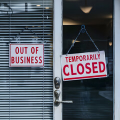 temporarily closed sign hanging on glass door out of business concept layoffs image illustration open or 