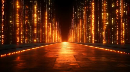 Abstract corridor with glowing lights for technology or futuristic concept