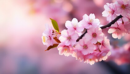 Obraz premium branch of pink sakura in blossom floral closeup nature background in spring japanese culture