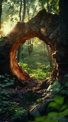 Tranquil Forest Scene with a Natural View Through a Tree Hollow