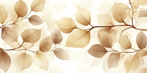 Delicate Autumn Leaves, Watercolor Illustration, Beige and Yellow Tones, Romantic Floral Background