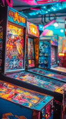 Fototapeta premium Colorful vintage arcade machines in a retro gaming setting