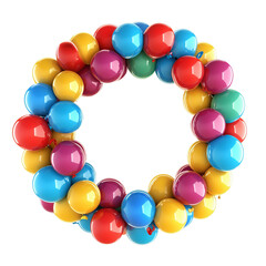 Obraz premium A festive wreath made of bright balloons and ribbons isolated on transparent background (4)