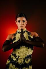 Sensual dance performance by a latina woman in a smoky atmosphere at night showcasing bachata and...