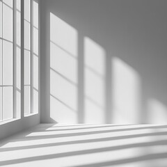 Fototapeta premium Minimalistic white podium for product presentation in room with window.