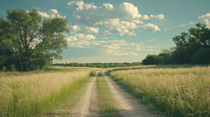 Fototapeta premium Rustic Country Scene with Gravel Road and Lush Greenery