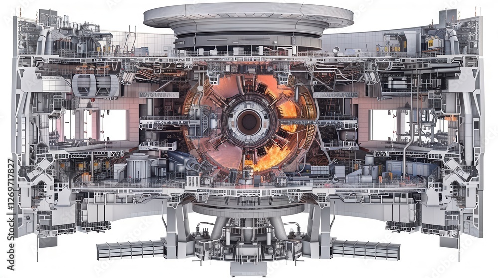 Poster detailed cross-section of advanced fusion reactor design showcasing its innovative science and engin