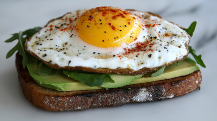 A sandwich with a fried egg on top of it