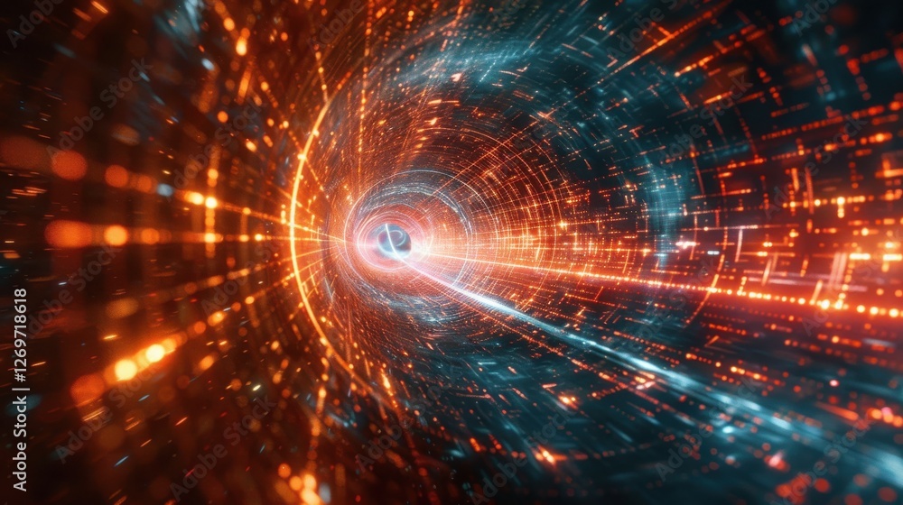 Poster futuristic abstract visualization of a cosmic wormhole with bright light and colorful energy pattern