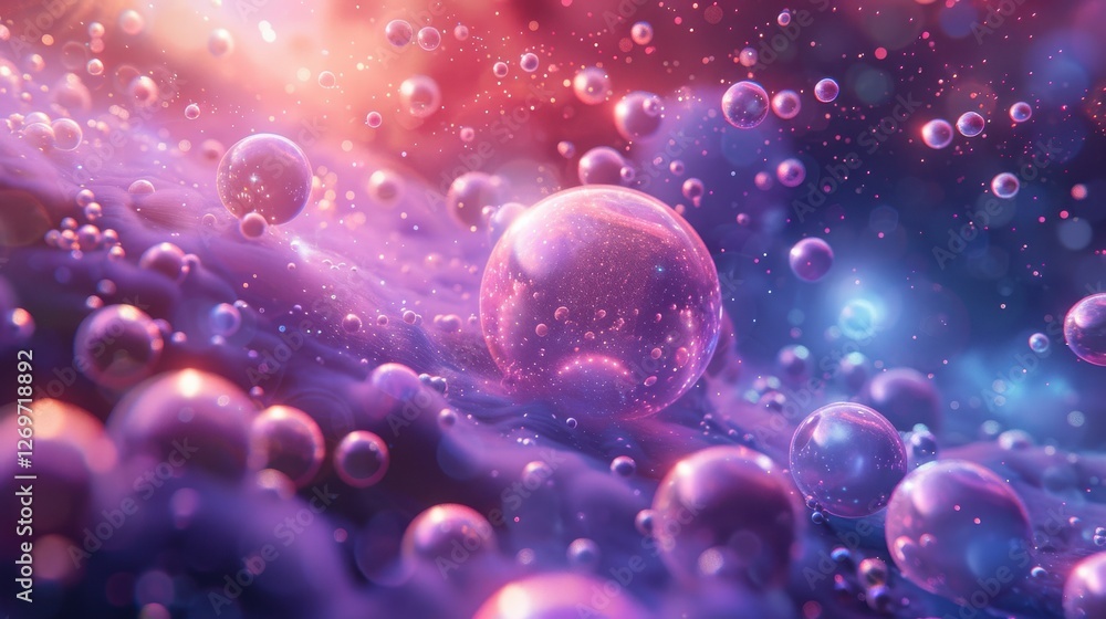 Poster a stunning abstract representation of science with colorful bubbles and vibrant light effects in a c