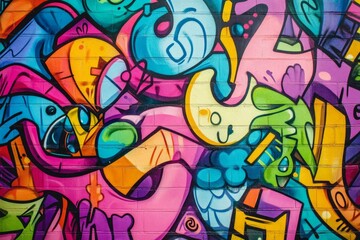 Fototapeta premium Vibrant abstract street art on brick wall. Neural network AI generated