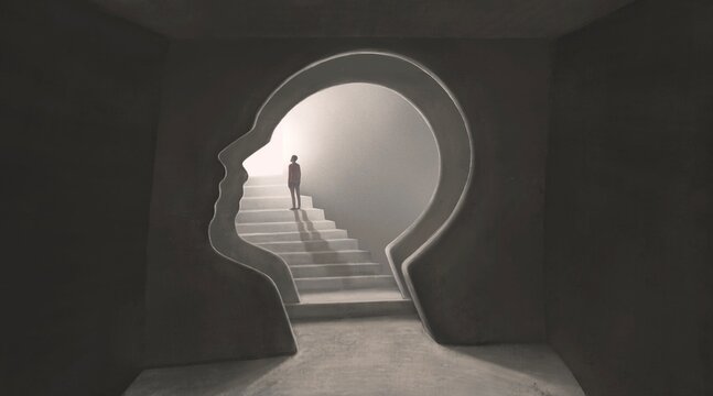 Brain mind way soul and hope concept art, illustration, surreal mystery artwork, imagination painting, conceptual idea of success	
