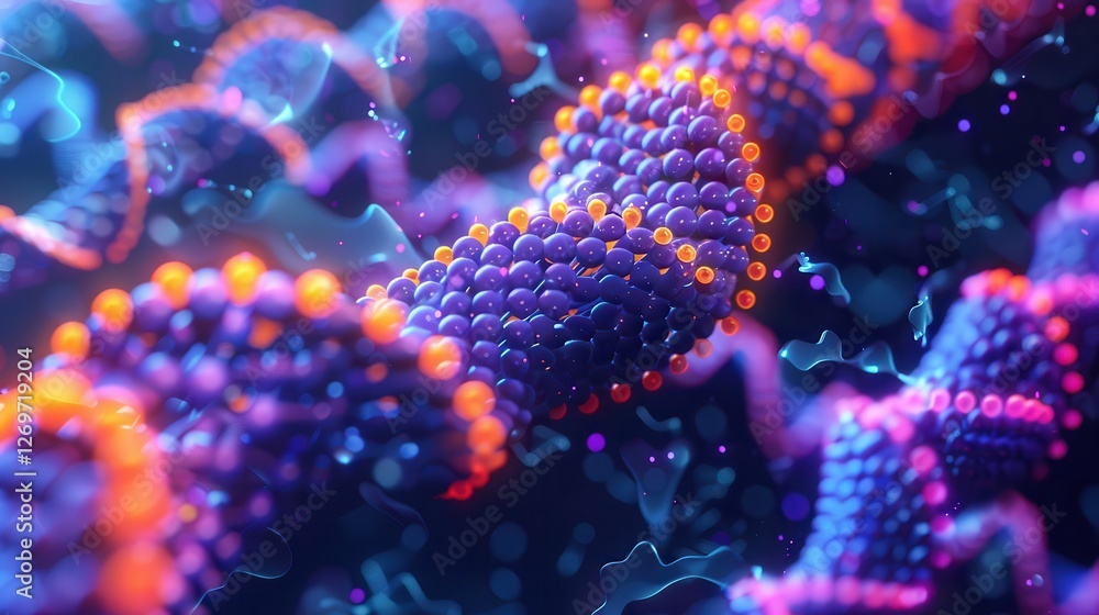 Aufkleber vibrant close-up view of dna helix with colorful molecules representing genetic structure and scienc