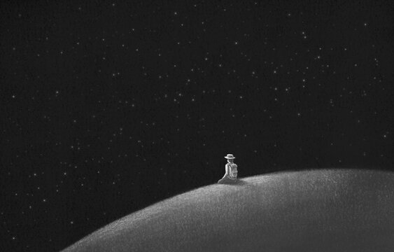 Lonely man and the night sky. loneliness and solitude concept art.