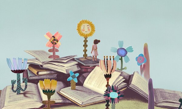 Book of imagination with a girl, Education dream hope inspiration and freedom concept, surreal painting. Fantasy art, conceptual artwork, happiness of child