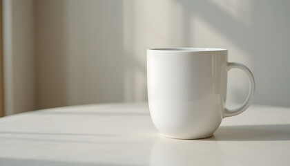 White Mug On White Table In Sunlight