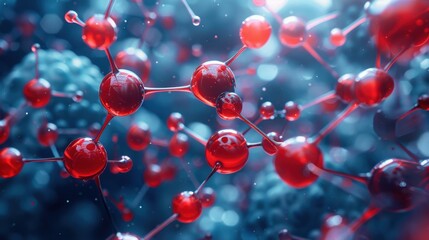 Detailed Visualization of Molecular Structures in Red, Showcasing Intricacies of Science and Molecular Biology