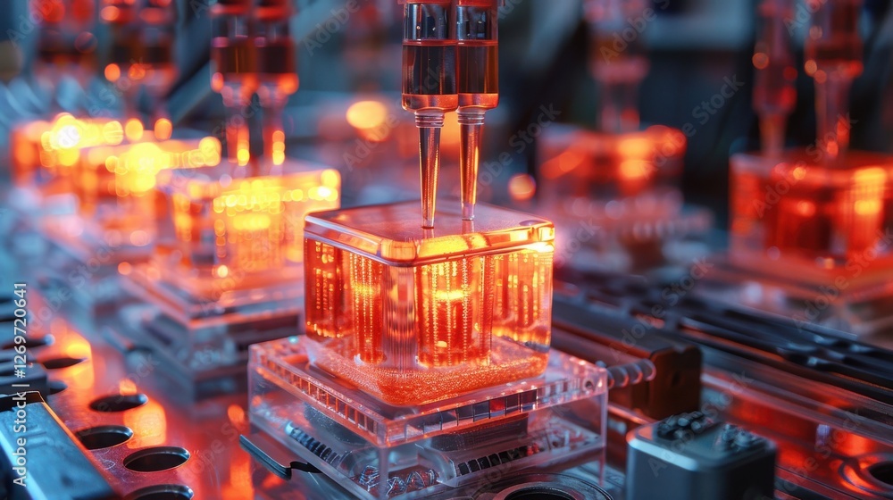 Poster Advanced Laboratory Equipment in Action with Automated Liquid Handling System for Precise Scientific Experiments and Research