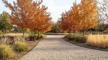 Obraz premium Serene Autumn Scene with Gravel Path and Colorful Trees