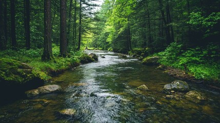 Obraz premium Serene Untouched Natural Landscape of a Calm Forest River