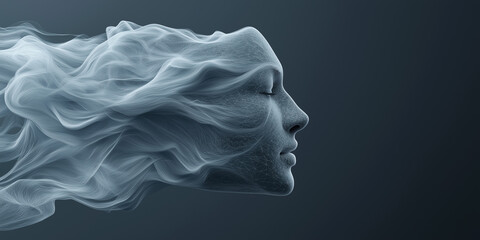 A woman's face is shown in a blurry, abstract style