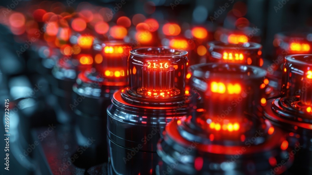 Poster advanced digital technology with glowing red indicators for scientific applications in modern electr