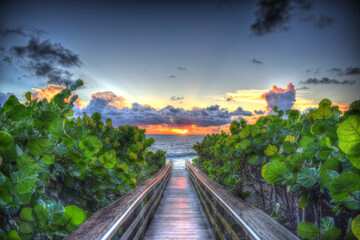 Jupiter Florida Sunrise at Beach Boardwalk Entrance