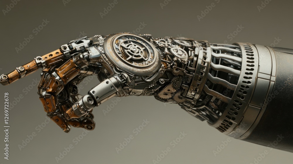 Poster intricate robotic hand design mechanical gears