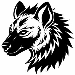 Obraz premium Stylized Hyena Head Illustration – Bold Black and White Tribal Animal Design.