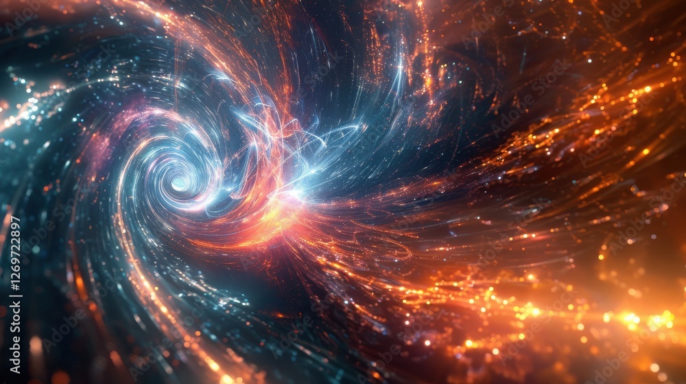 Poster stunning abstract illustration of cosmic vortex with swirling colors and light effects representing 