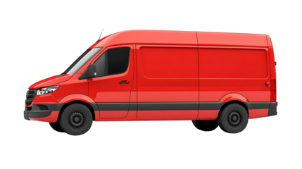 Isolated on transparent background, red delivery van - fast transport, high resolution PNG file