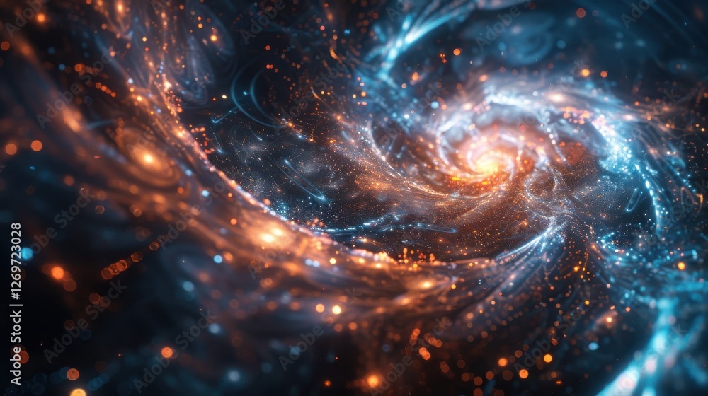 Poster captivating swirl of cosmic colors in deep space highlighting the wonders of science and the univers