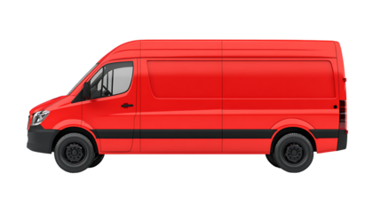 Isolated on transparent background, red delivery van - fast transport, high resolution PNG file