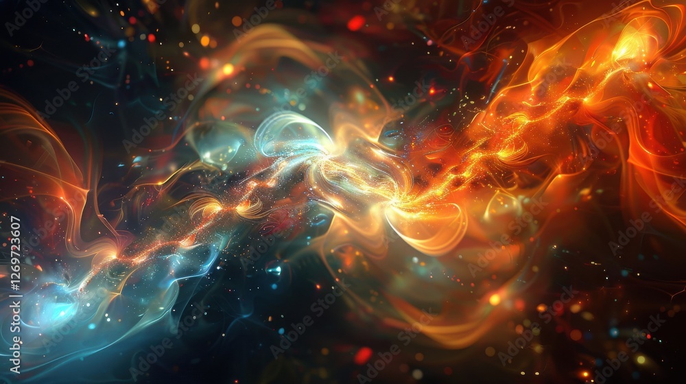 Aufkleber abstract cosmic energy flow in vivid colors showing dynamic interaction of light and matter