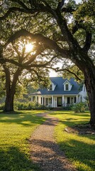Serene Rural Home with Large Front Yard Surrounded by Old Trees