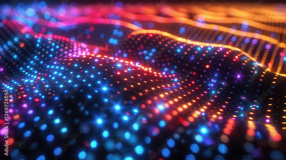 Aufkleber colorful abstract wave with glowing dots, representing data visualization and technology in a digita